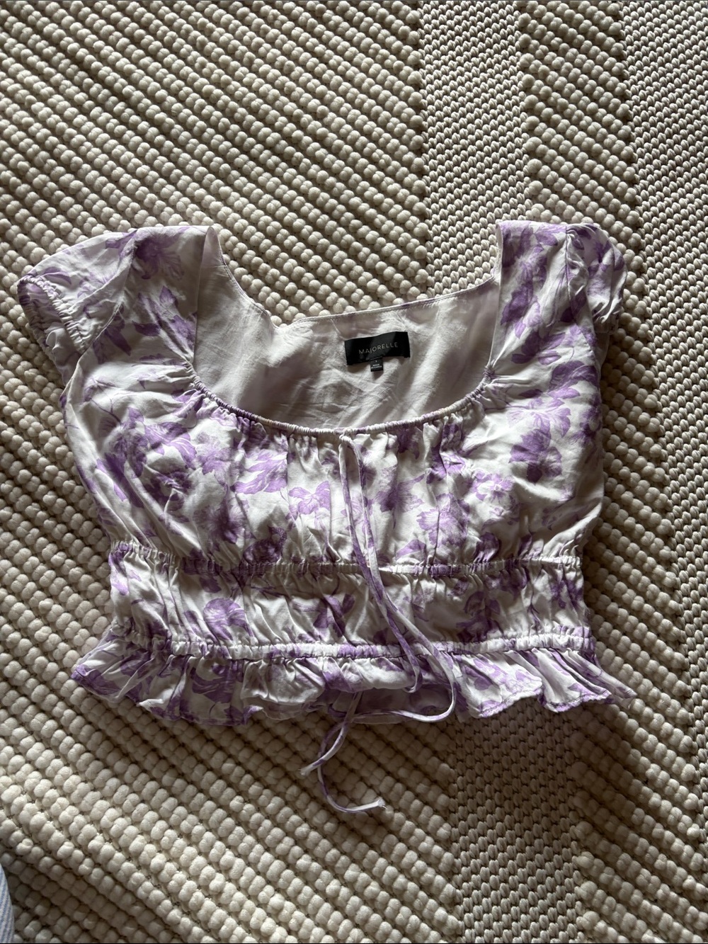 MAJORELLE White Crop Top with Lavender Floral Print
